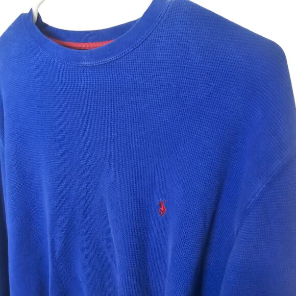 Polo Ralph Lauren T Shirt Thermal Shirt Men L Blue Waffle Knit Long Sleeve - Picture 5 of 7